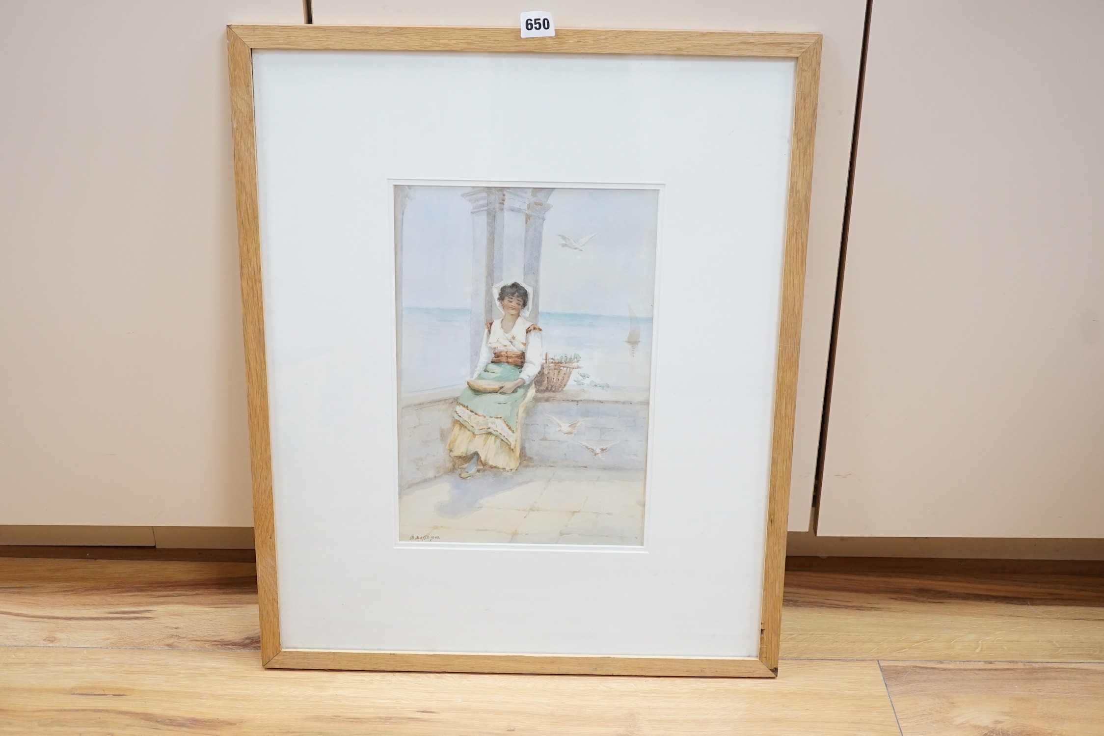 S.B. Davis, watercolour, Neapolitan woman seated upon a terrace, signed and dated 1903, 36 x 24cm